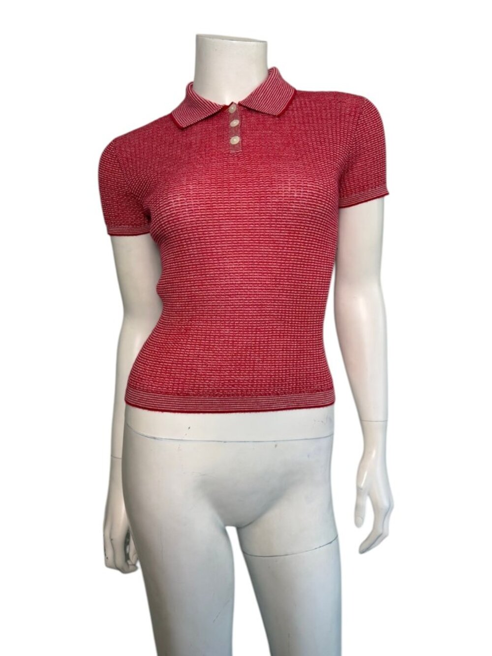 GUEST IN RESIDENCE Cashmere Shrunken Polo in True Red/Cream Size M